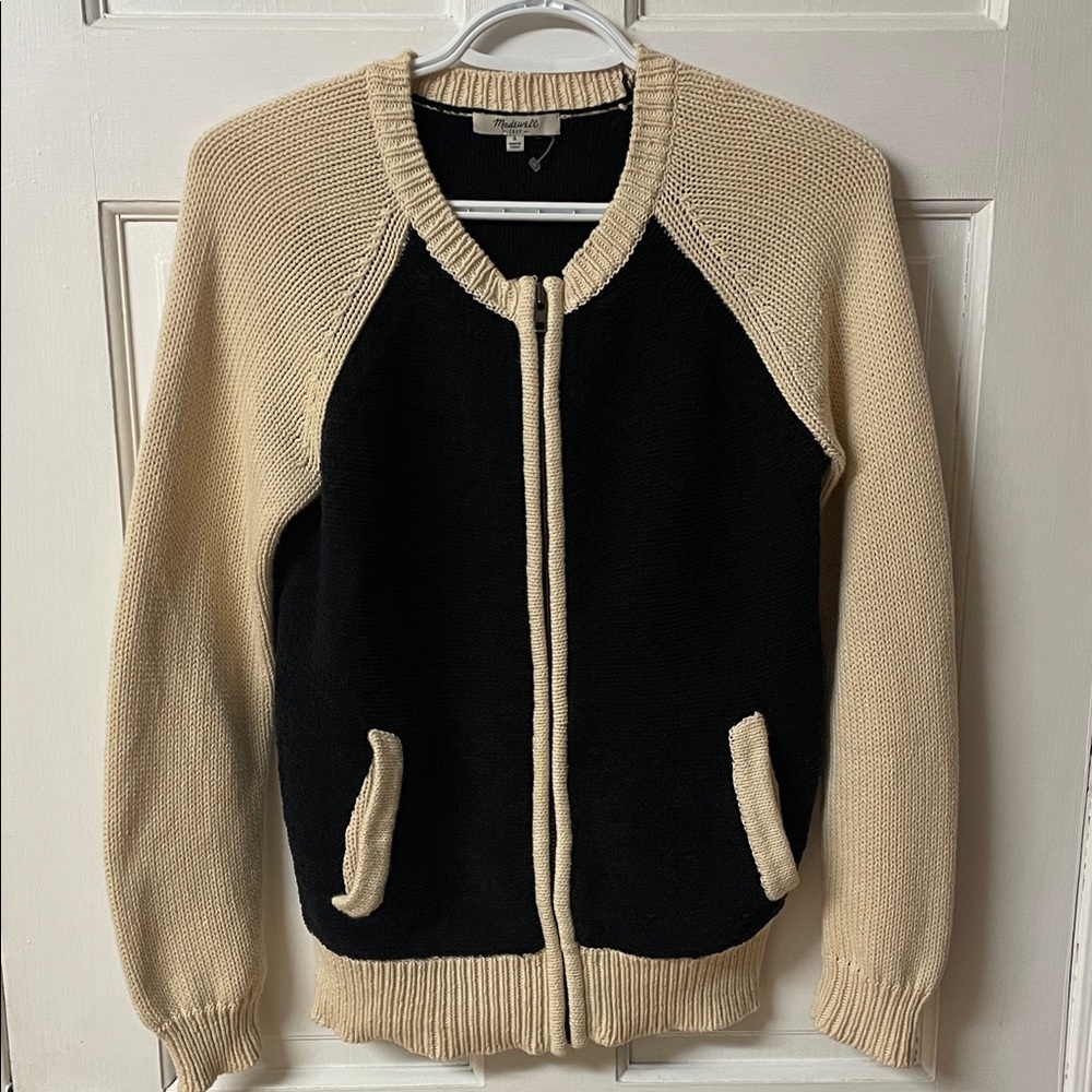 Madewell cotton blend two tone zip up knit cardigan sweater women’s size S